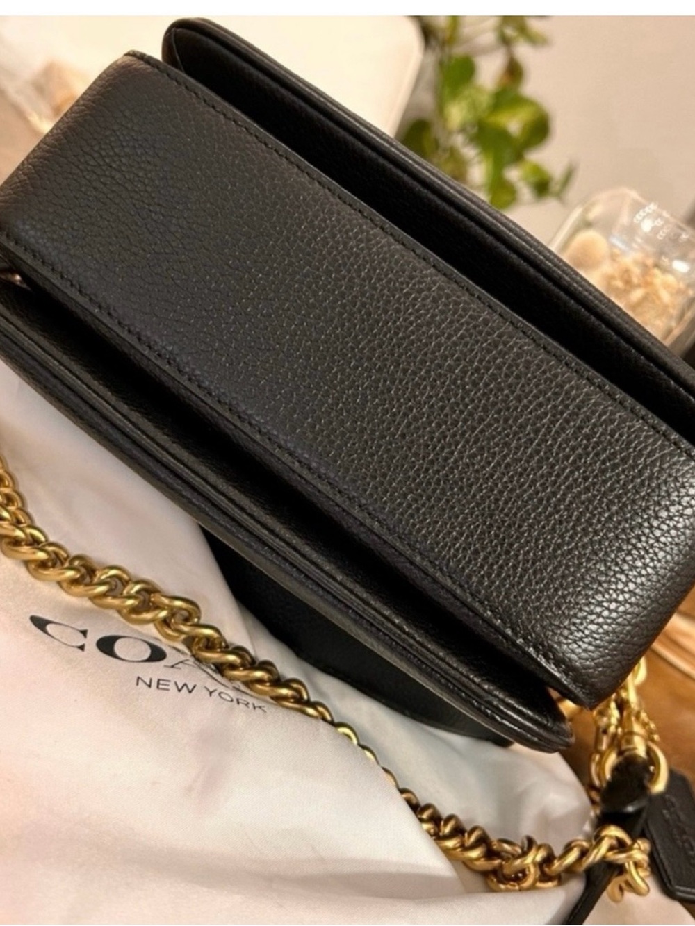 Coach Black Pebbled Leather Crossbody with Gold Turnlock and Chain - Picture 5 of 8
